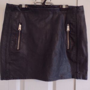 Black Vegan Leather Miniskirt with Zipper and Braided Details
